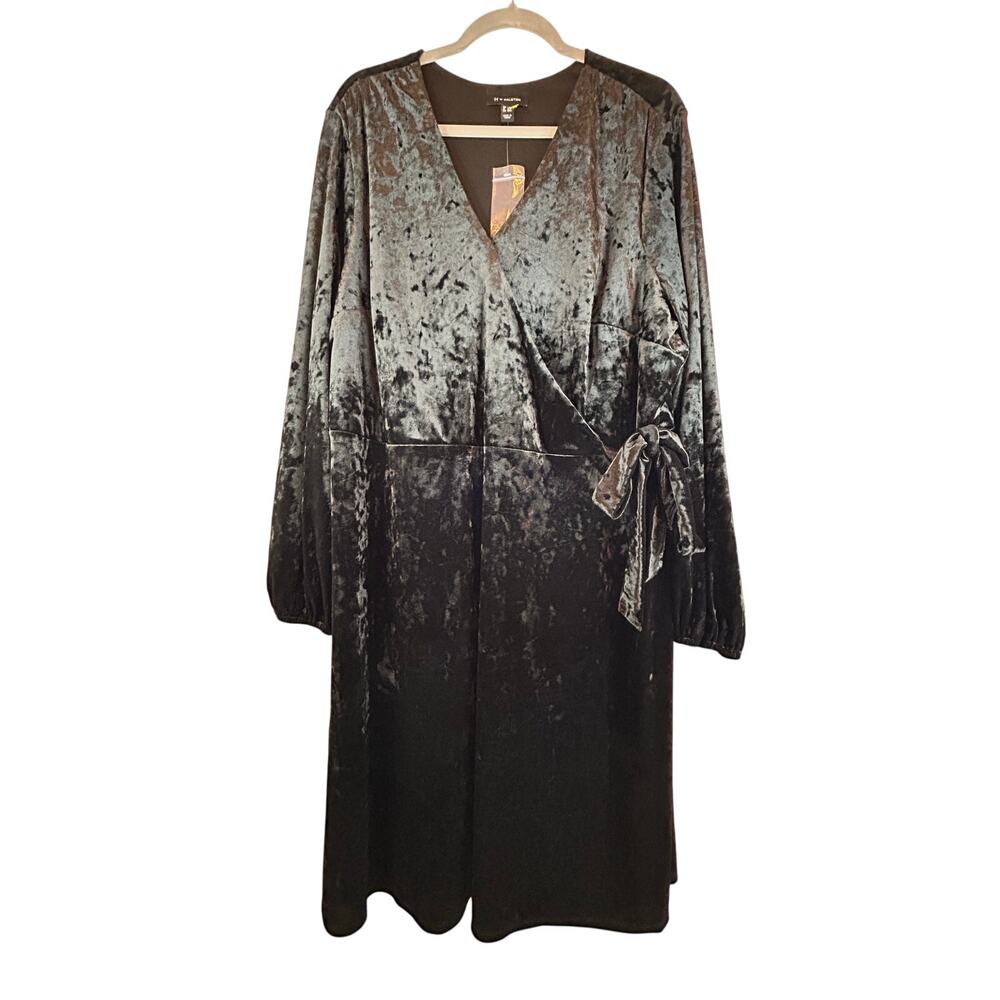 H by Halston Black Crushed Velvet Dress - Size 2x - Picture 2 of 14